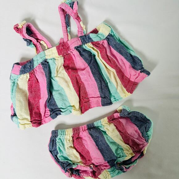 Old Navy 2 Piece Colorful Striped Babydoll Top w/ Bloomers Set Sz 12-18 mo - Picture 1 of 6